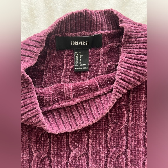 Cropped Sweater cable knit cropped purple warm cozy fall winter long sleeve top - Picture 4 of 6